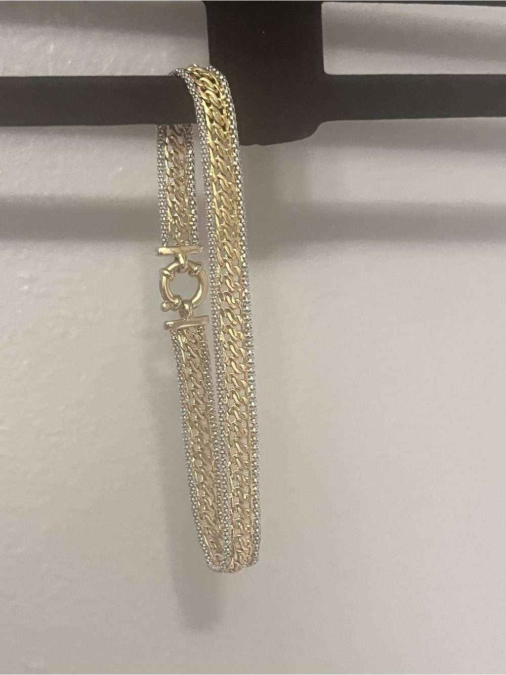 14k two tone gold bracelet 8” mesh with silver rows ring clasp made in Italy - Picture 10 of 15